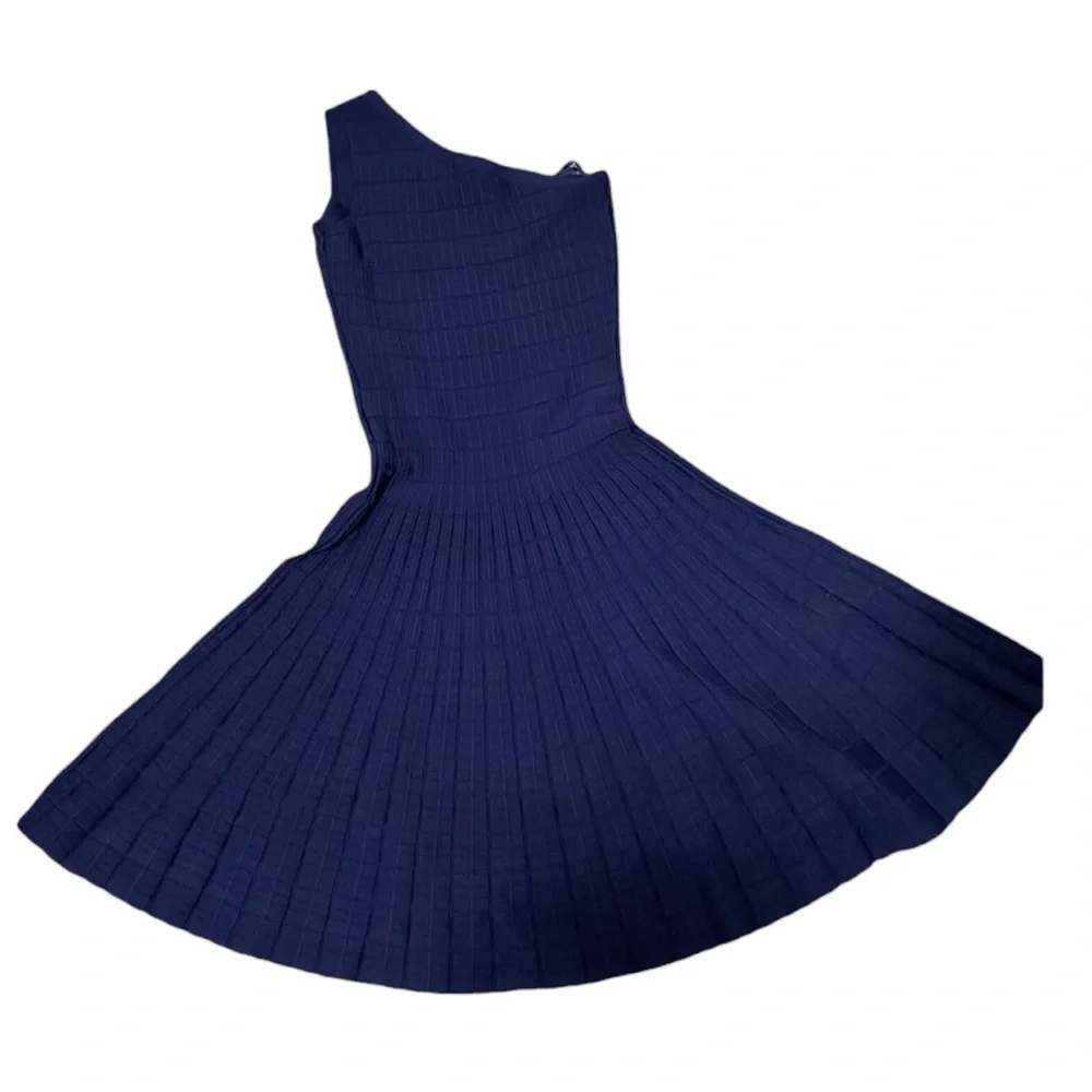 Michael Kors One-Shoulder‎ Knit fit and flare  Skater Dress, Navy Blue Size S